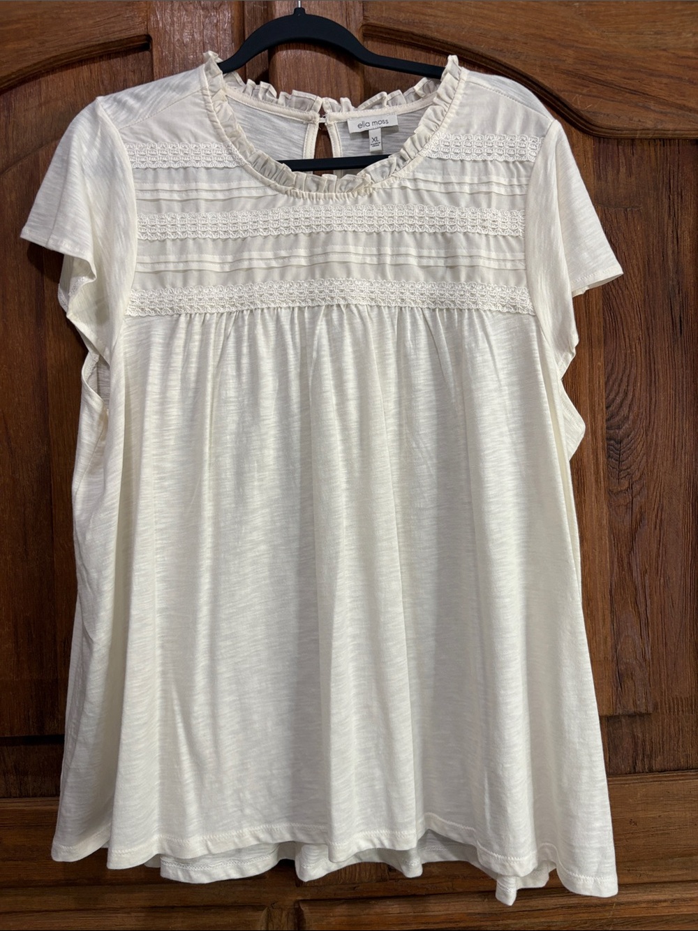 Ella Moss Ivory Lace Yoke Flutter Sleeve Top